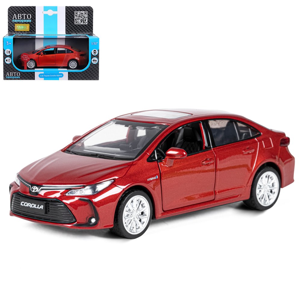 АВТОпанорама мод. металл. JB1251492 1:33 Toyota Corolla Hybrid, красный,  инерция, свет, звук, откр. двери и капот в. к 17. 5х13. 5х9. 0см | игрушки  по оптовой цене в Ярославле